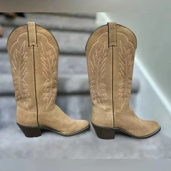 Vintage Texas Boot Co. Suede Cowboy Embroidered Boots – Style 4906 Tan Women’s 7 - Picture 7 of 10
